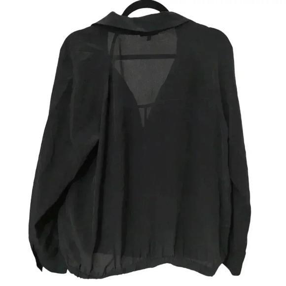 Eileen Fisher Black Project Jacket Stand Collar 100% Silk Crepe Size S Full Zip - Picture 2 of 4